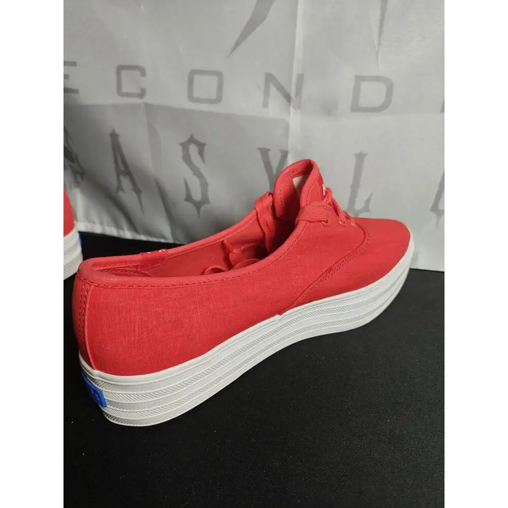 KEDS Women's 7 Red Linen Point Lace Up Sneakers New Blemishes